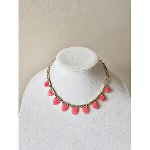 STELLA & DOT Eye Candy Coral Pink Faceted Stone Brass Pendant Princess Necklace